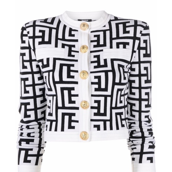 Balmain Monogram Knitt Cropped Cardigan